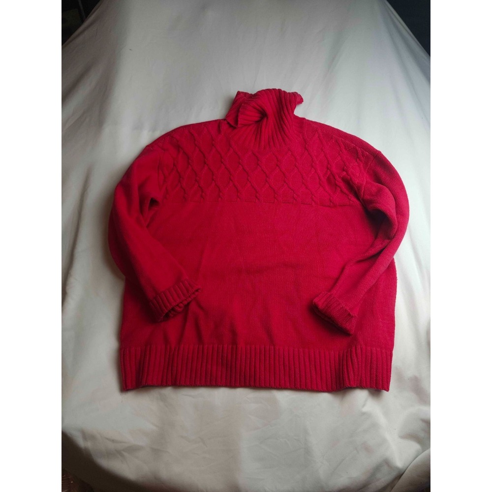 Liz Claiborne Sweater Womens Size 1X Red Cable Knit Turtleneck Pullover Casual